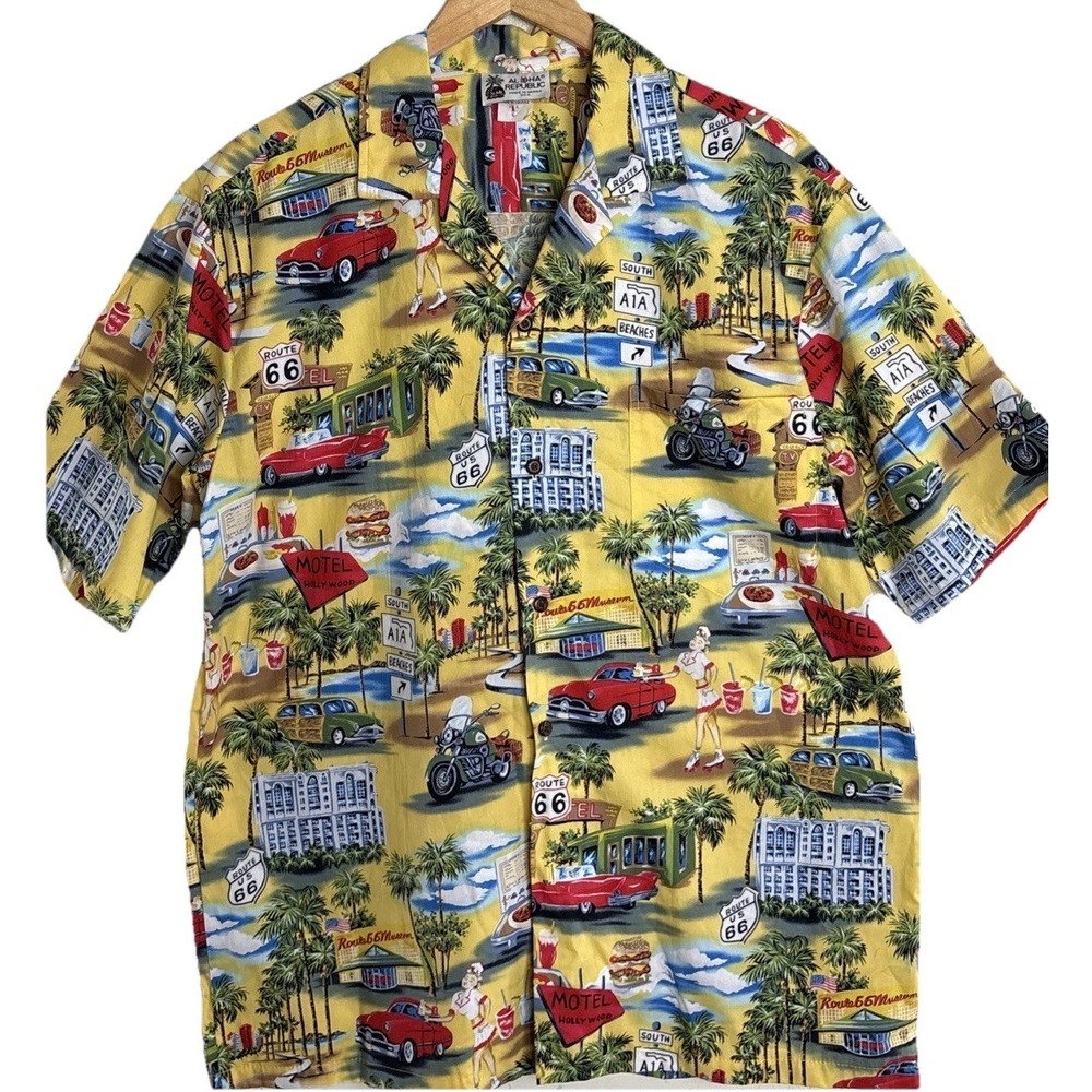 Aloha Republic Vintage Hawaiian Shirt Mens Large Hollywood Route 66 Party Resort